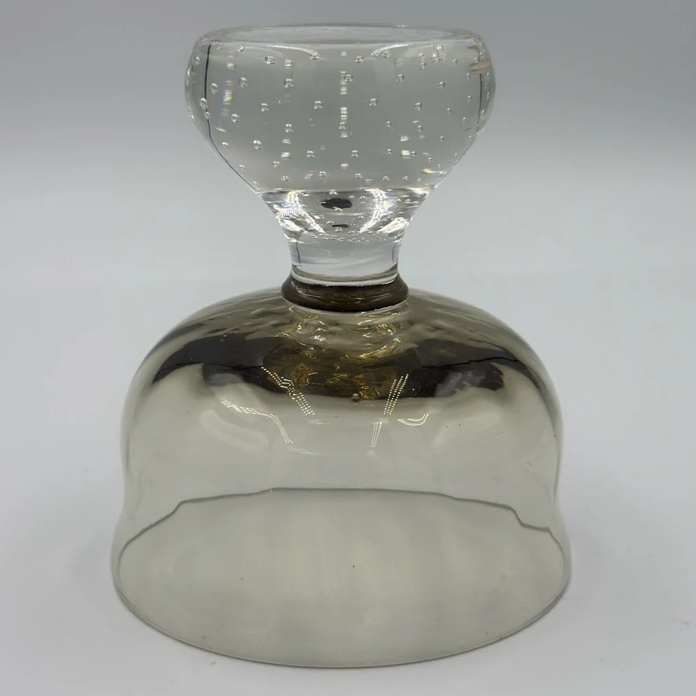 Vintage Carl Erickson Smokey Glass Compote with Controlled Bubble Base